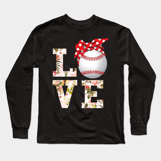 Summer Women Girls Love Baseball Shirt Floral Mothers Day Long Sleeve T-Shirt by Chicu